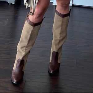 Colin Stuart Victoria’s Secret Tan Suede & Brown Leather Knee High Boots Size 9